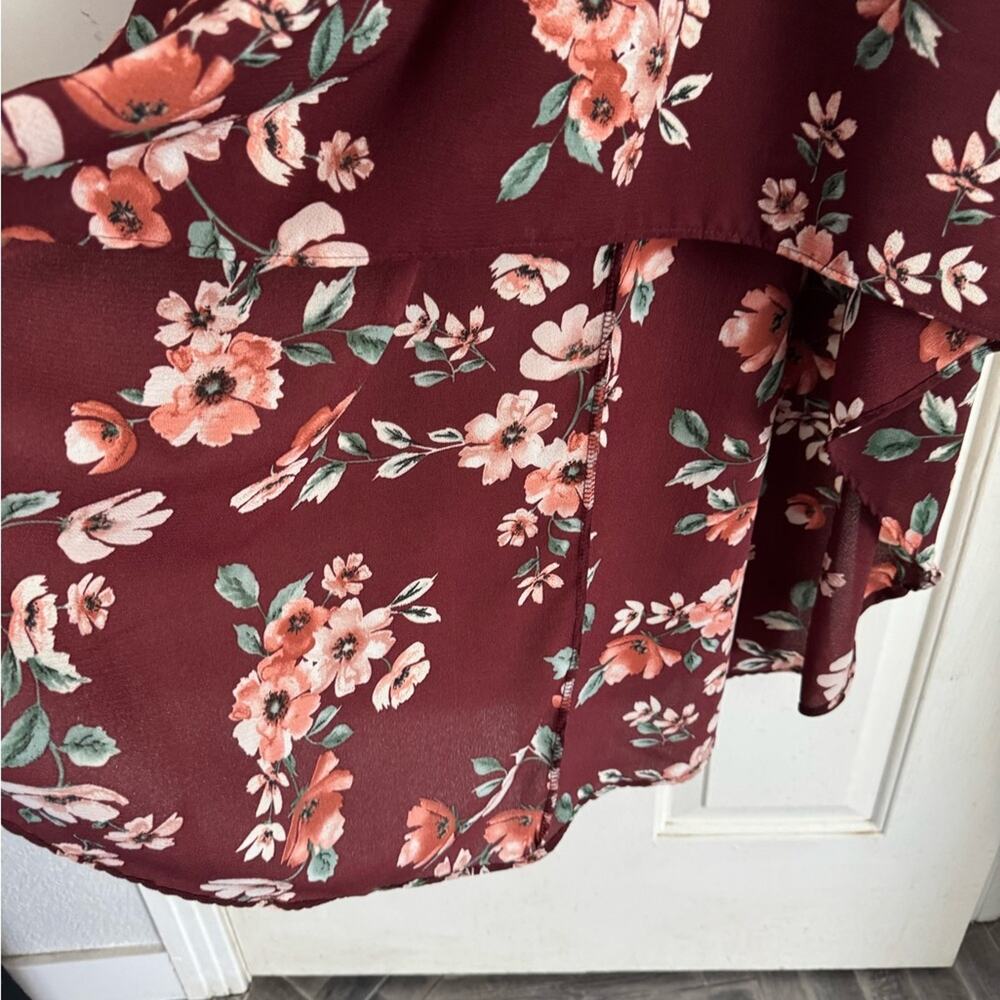 Stevie Hender Burgundy Floral High/Low Maxi Dress | Size M - Picture 7 of 12